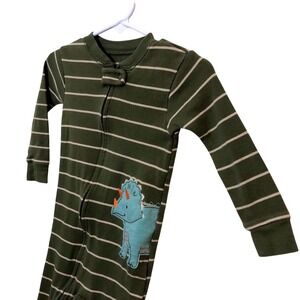 CARTER'S Footie Pajama's 12m baby infant toddler sage green cream stripes Dino